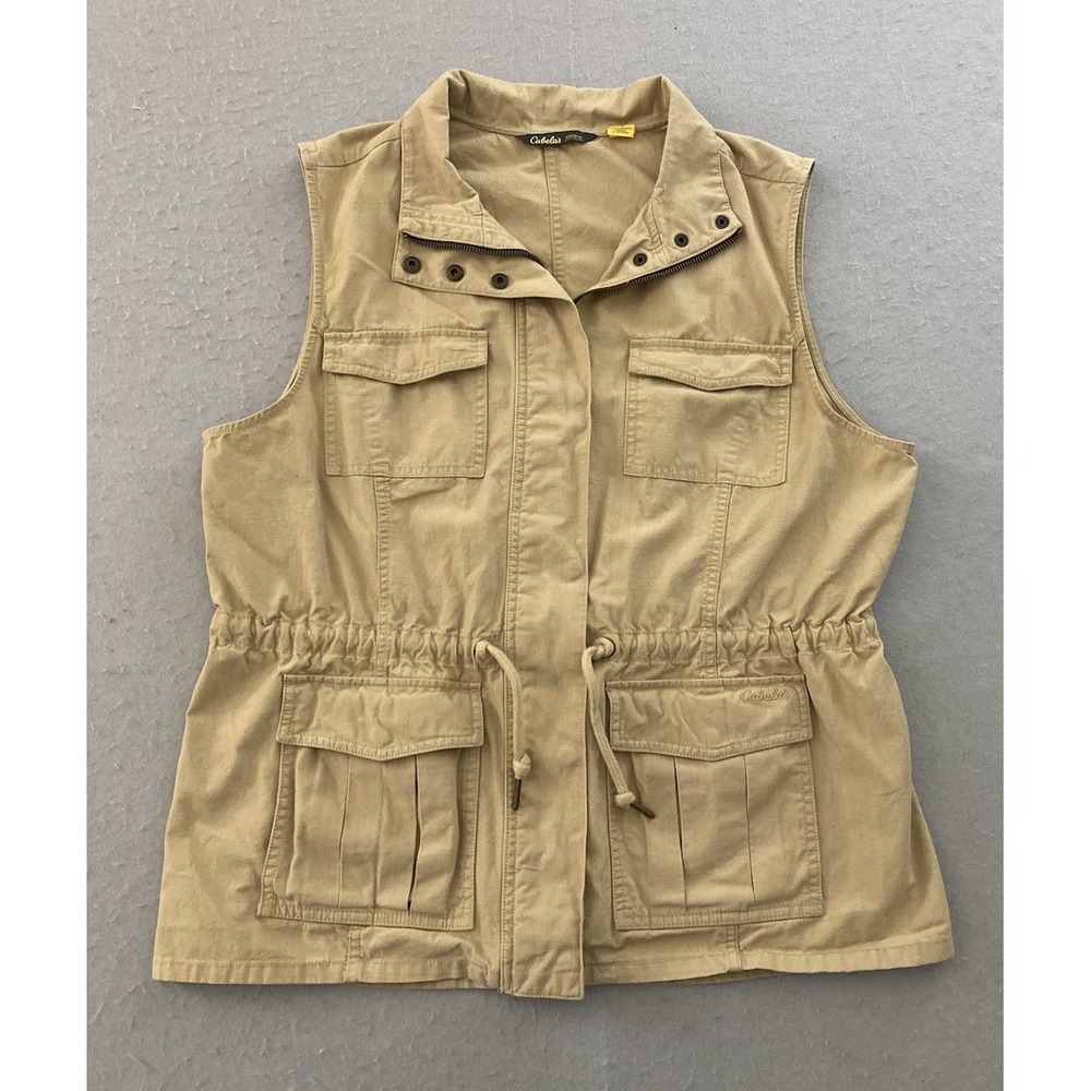 Cabela's Khaki Utility Field Vest Women's XL Fishing Hiking Camping 100% Cotton